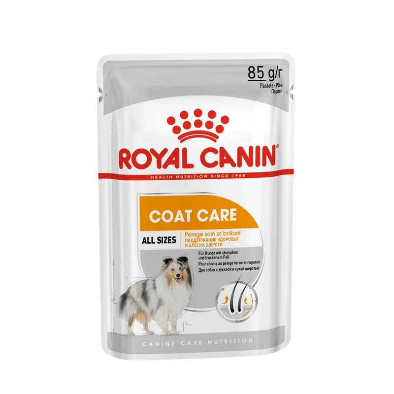 Royal Canin Coat Care wet dog food pouch for dull dry fur
