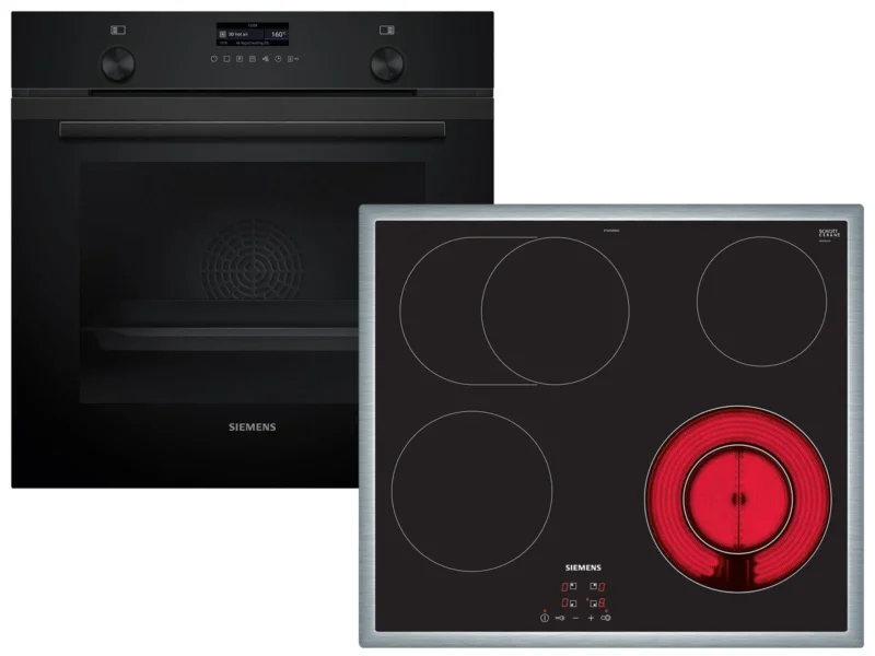 Siemens Set PQ522KA1BZ Pyrolyse-Backofen Deep Black Inox HB279GBB3 + Glaskeramikkochfeld autark ET645BNA1E
