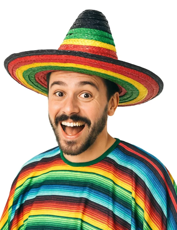 Sombrero mexicain pour adulte multicolore avec bordure et pointe noires