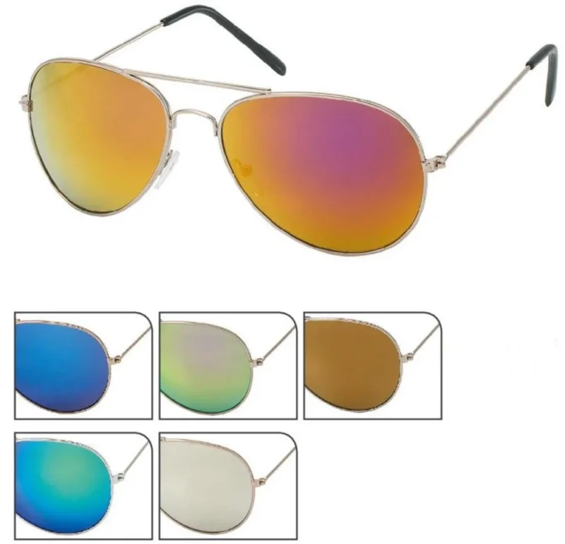 Sonnenbrille Pilotenbrille 400 UV verspiegelt golden Doppelsteg pink grün gelb blau - chic - net.de