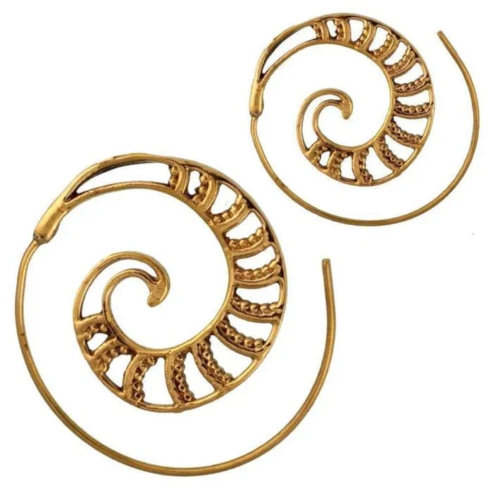 Spiralen Ohrringe Muschel Segmente Punkte Brass antik golden Tribal Piercing - chic - net.de