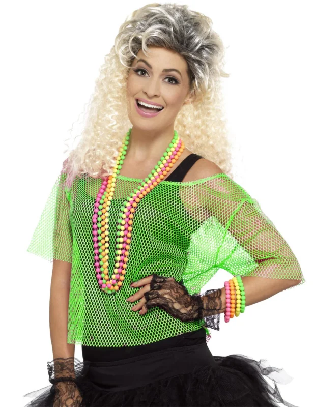 T-shirt court résille années 80 pour femme vert
