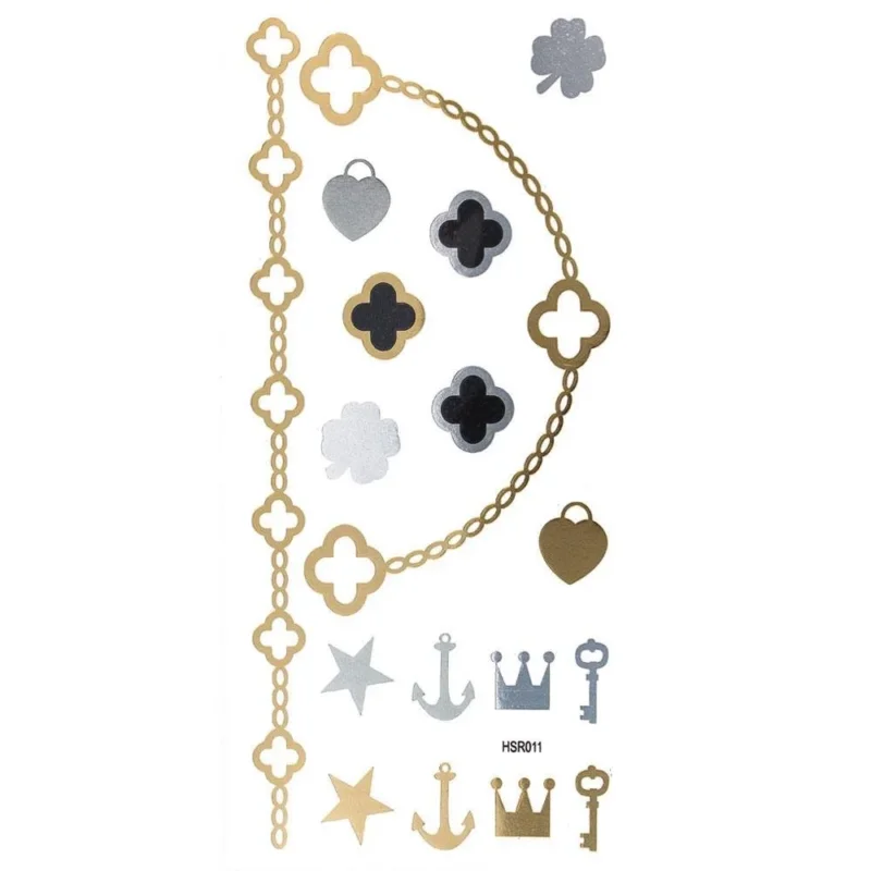 Tattoo Motivbogen golden silbern temporär Klebetattoos Kreuz Anker Schlüssel Schmuck Tattoos - chic - net.de