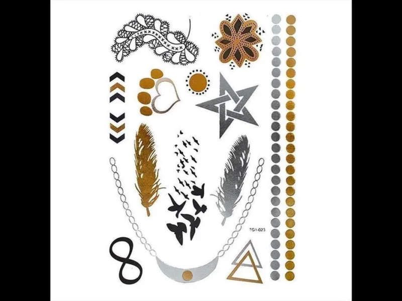 Tattoo Motivbogen golden silbern temporär Vögel Kette Feder Klebetattoos Schmuck Tattoos - chic - net.de