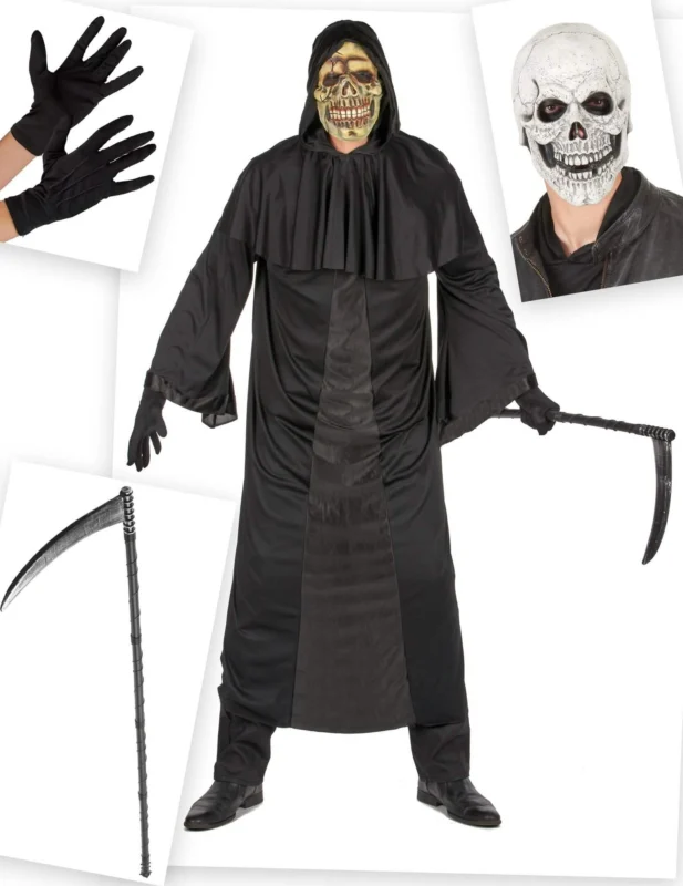 Sensenmann Halloween-Kostüm für Herren 5-teilig schwarz