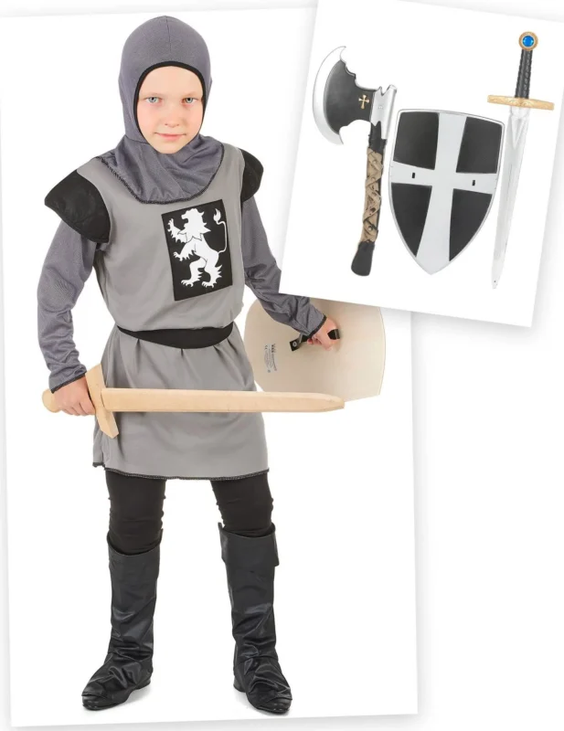 Ritter Kostüm-Set für Jungen Mittelalter 6-teilig grau-schwarz