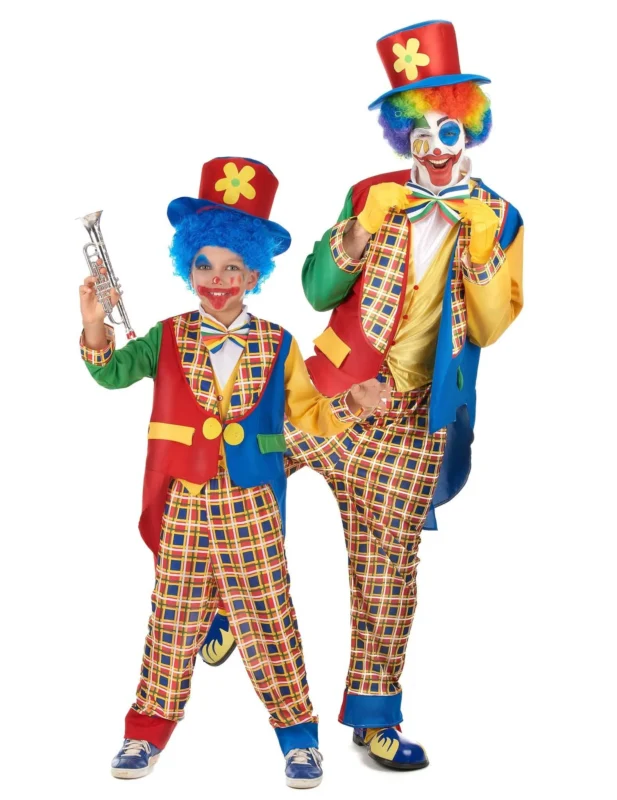 Glückliches Vater-Kind-Clown-Paarkostüm