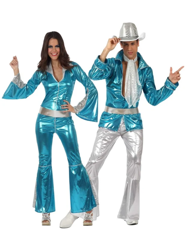 Disco Paarkostüm in blau für Erwachsene
