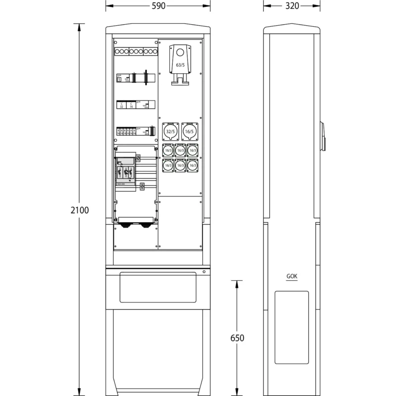 uesa - Gehäuse/Schaltschrank (leer) Marktplatzverteiler MV-S-A070-02 2100x590x320mm