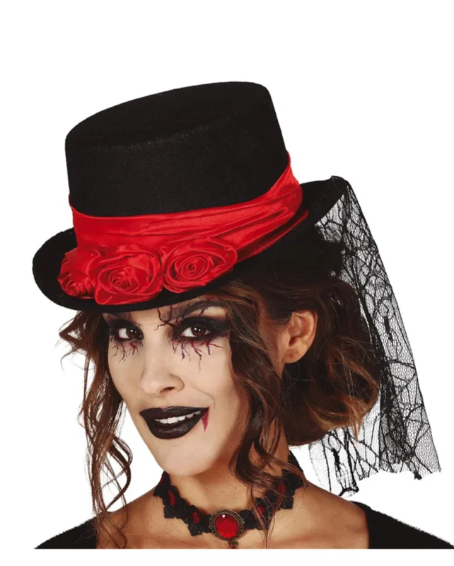 Vampiressa Filzhut mit Rosen & Spitzenschleier