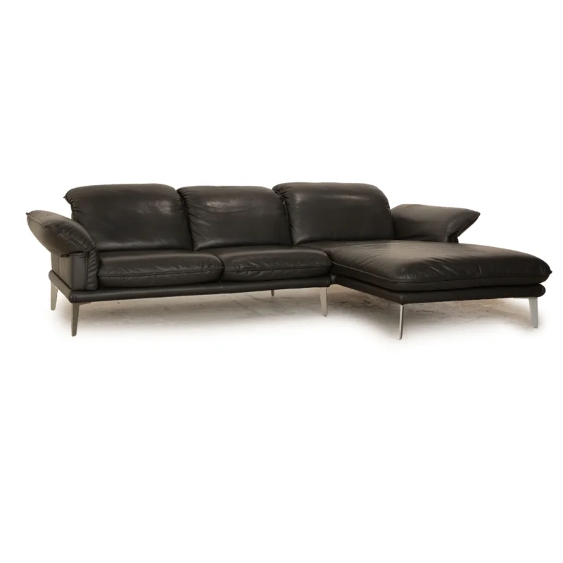 Willi Schillig Leder Ecksofa Schwarz Recamiere Rechts manuelle Funktion Sofa Couch