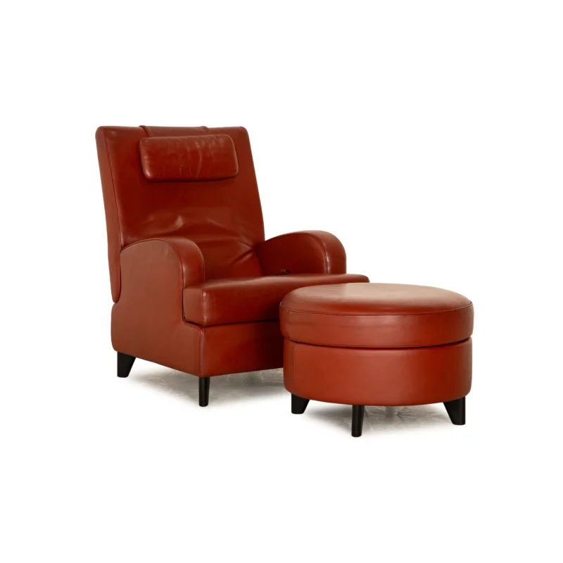 Wittmann Leder Sessel Rot manuelle Funktion inkl. Hocker