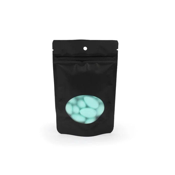 Stand Up Pouches Black With Oval Window 10,2x6x15,2cm With Hanghole